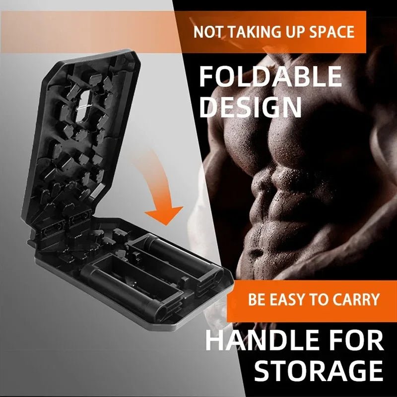 Multifunction push-up trainer board showing detachable handles and muscle focus layout