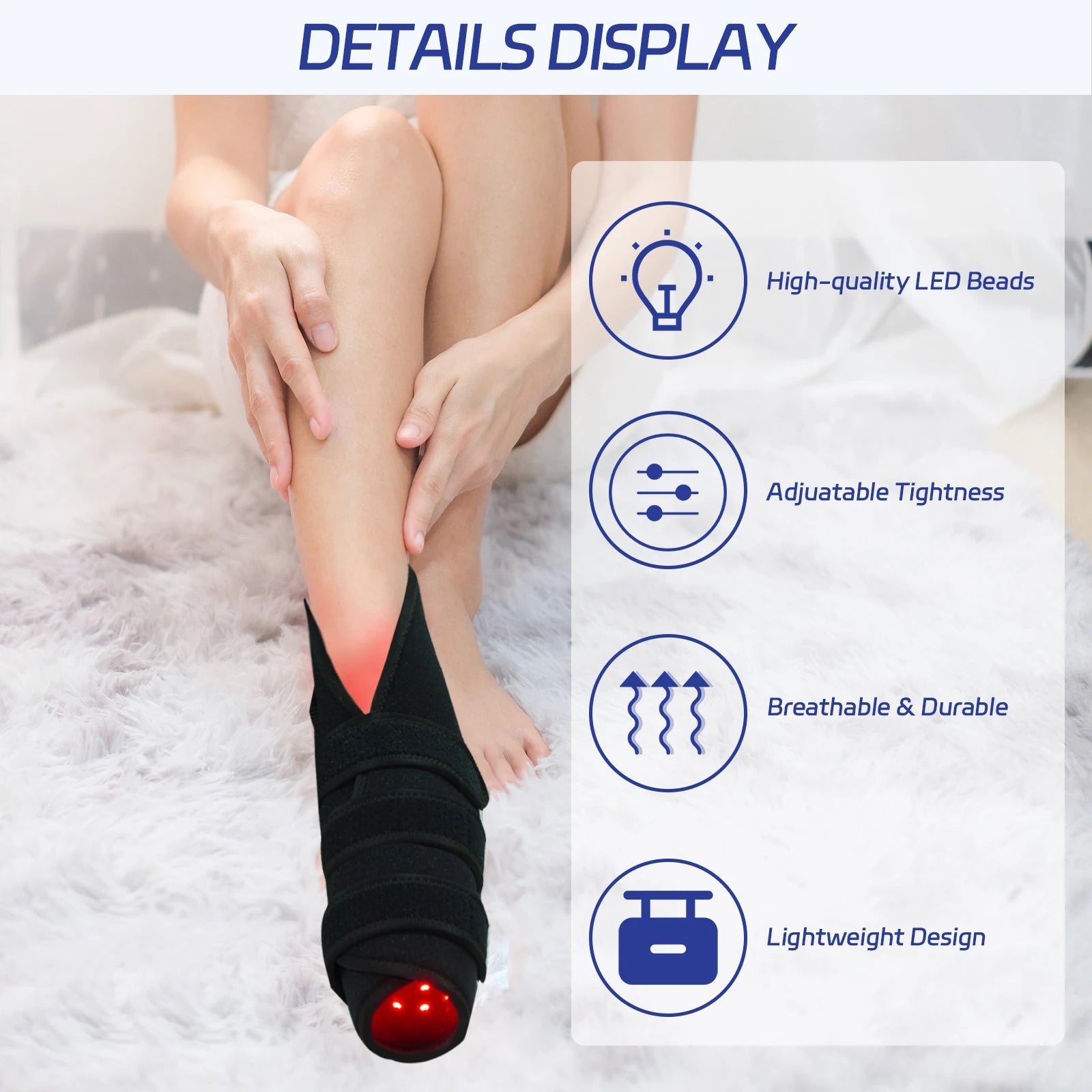 Red light therapy foot wrap used at home for foot and ankle recovery
