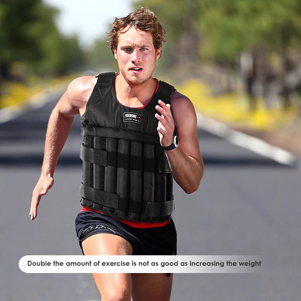 Adjustable weighted vest configured between 1kg and 20kg for beginner to intermediate workouts.