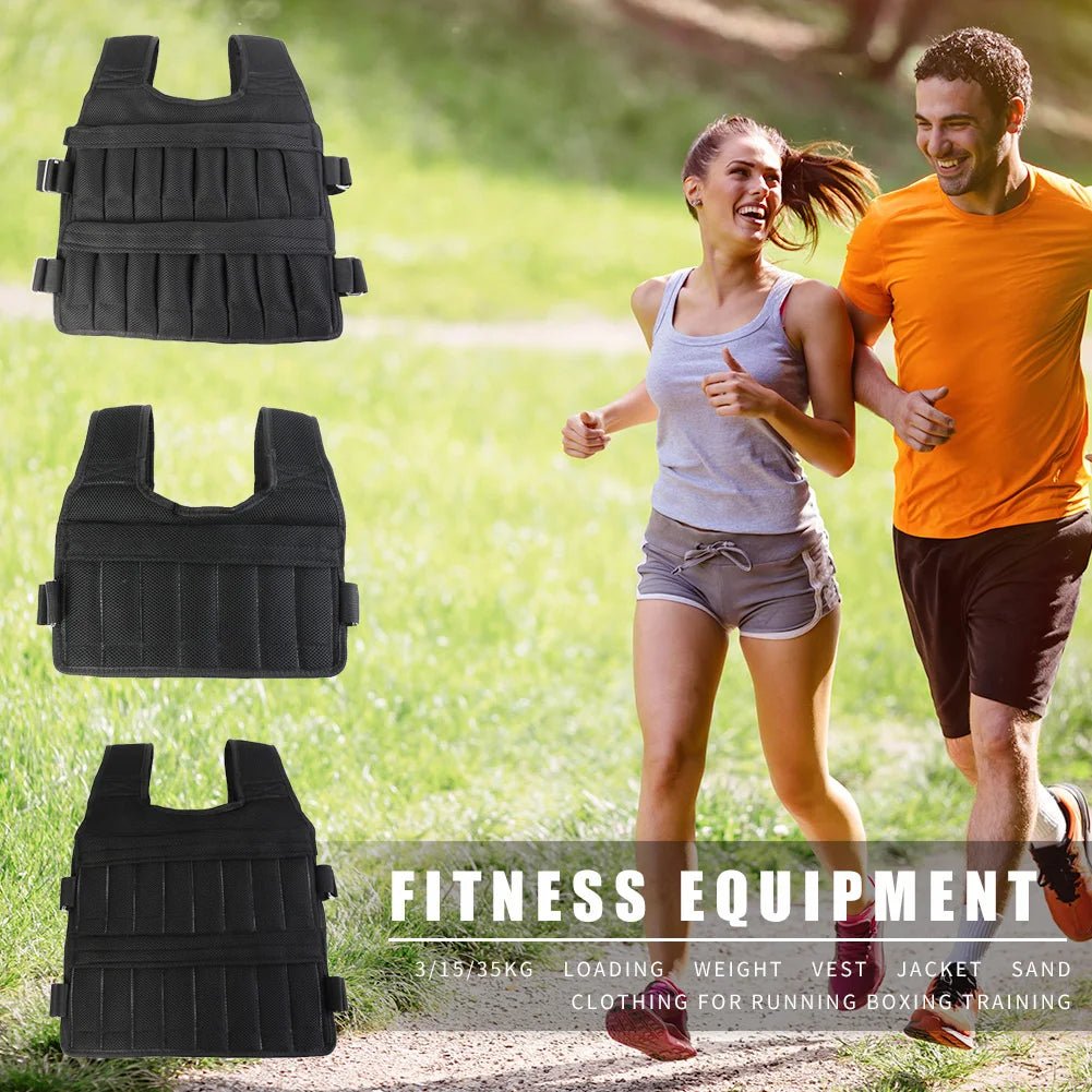 Full adjustable weighted vest layout showing front and back weight distribution.
