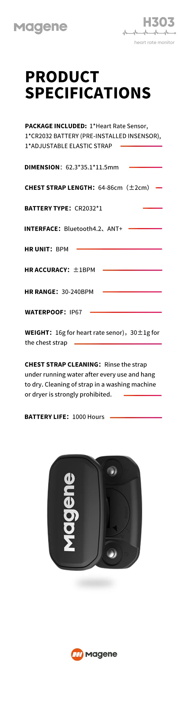 Magene H303 Heart Rate Monitor | Dual Bluetooth & ANT+ Chest Strap - Zack Fitness