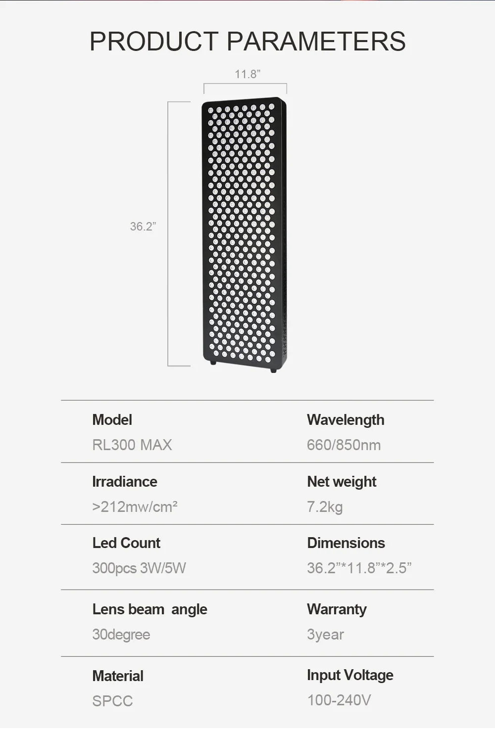 professional infrared light therapy system with high irradiance output