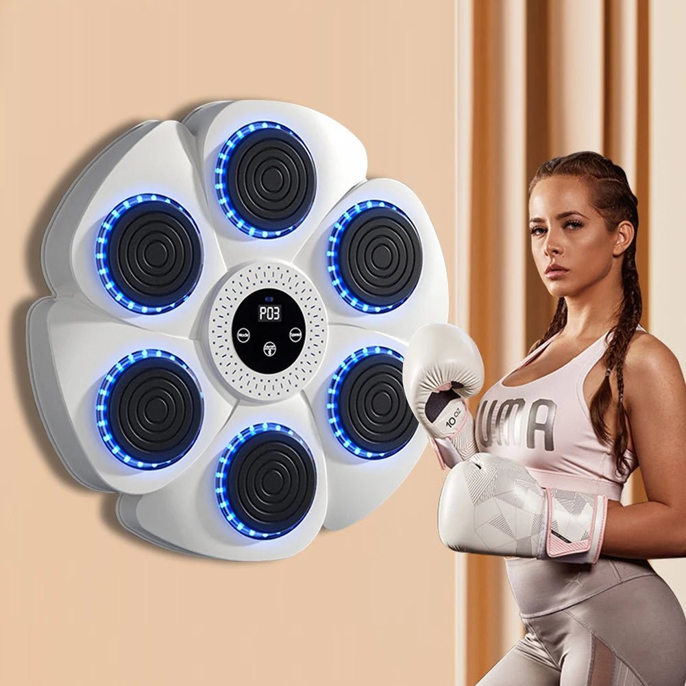 LED boxing target board installed on wall for home boxing conditioning sessions.