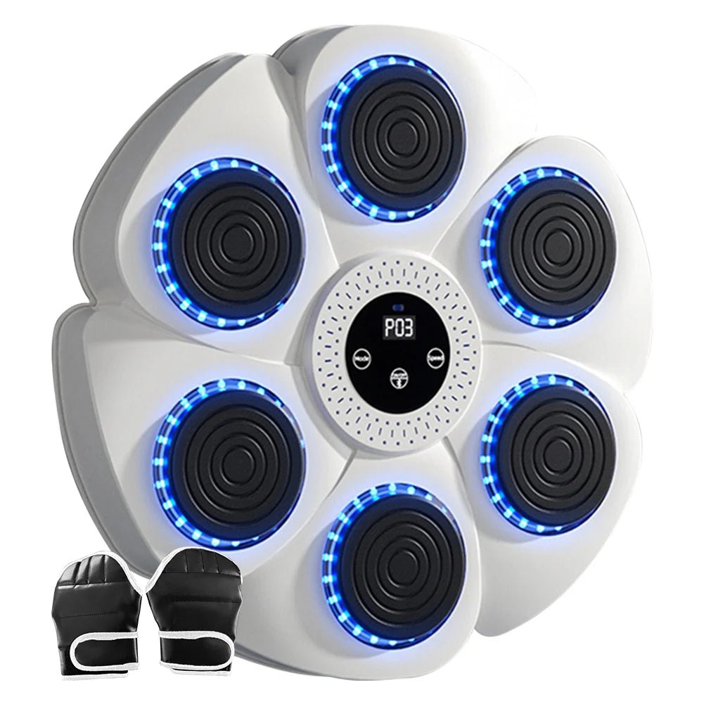 Wall-installed boxing strike shield system with illuminated impact pads.