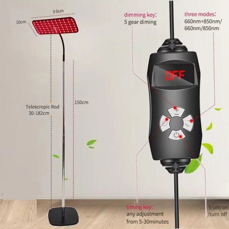 LED therapy panel emitting red and infrared light for tissue support