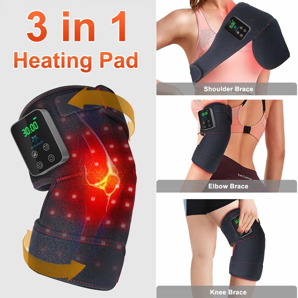 Red light therapy knee pad wrapped around knee for recovery and circulation support