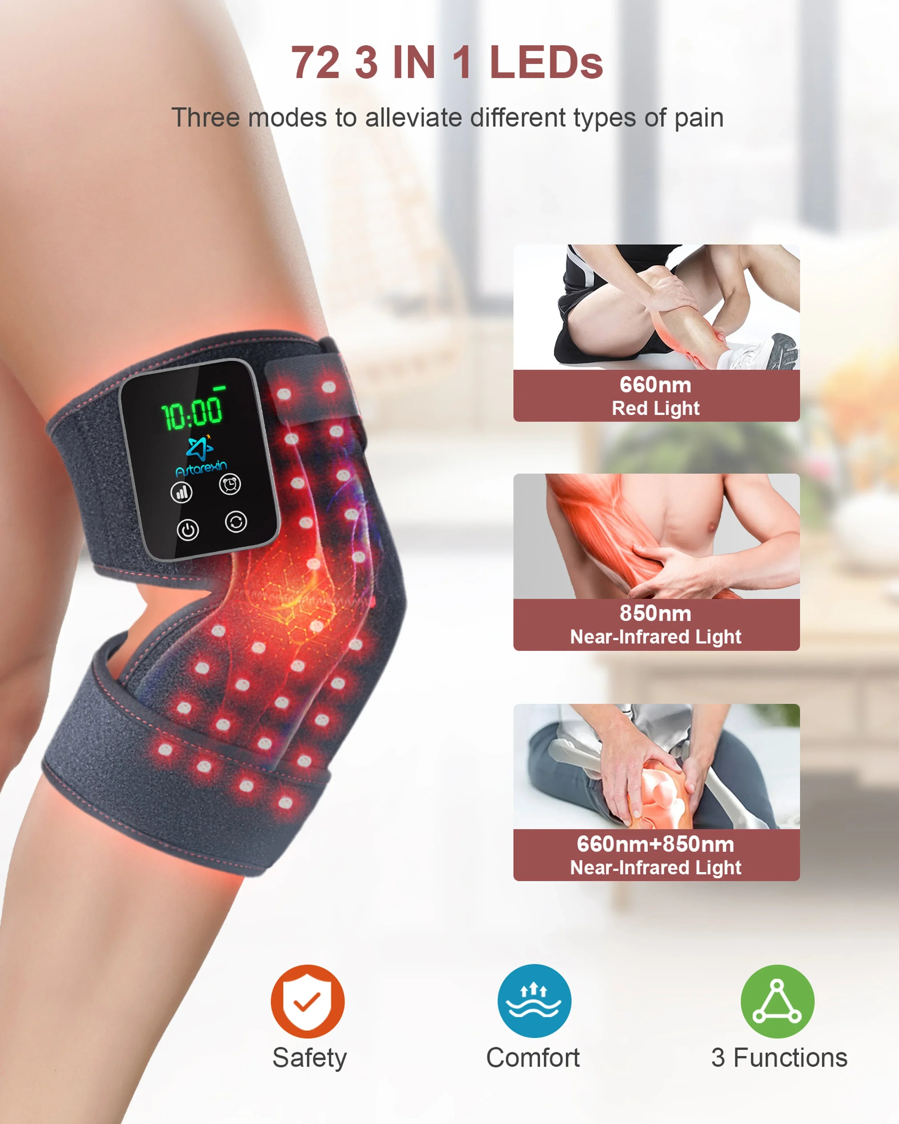 Red light therapy knee pad showing LED light coverage and treatment area
