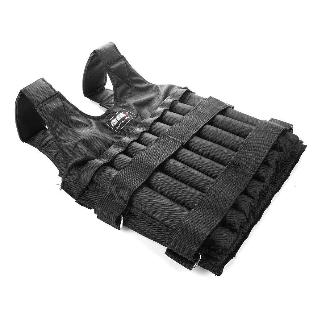 Athlete running outdoors while wearing adjustable weighted vest for endurance conditioning.