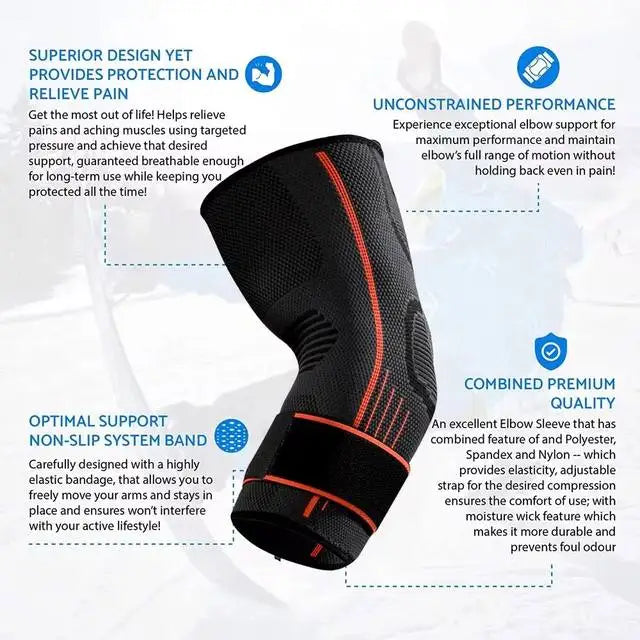 Elbow Compression Sleeve with Strap | Brace for Pain Relief, Lifting & Arthritis - Zack Fitness