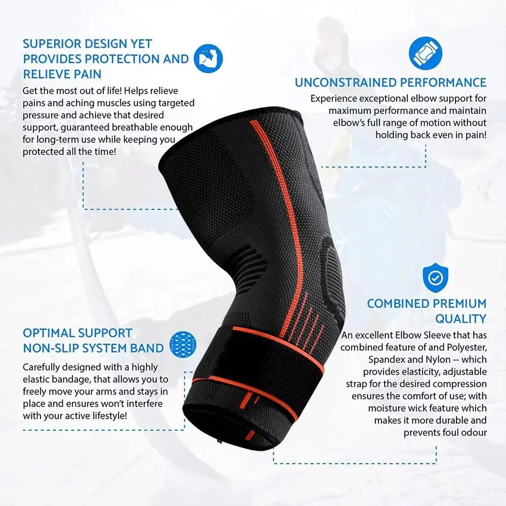 Elbow Compression Sleeve with Strap | Brace for Pain Relief, Lifting & Arthritis - Zack Fitness
