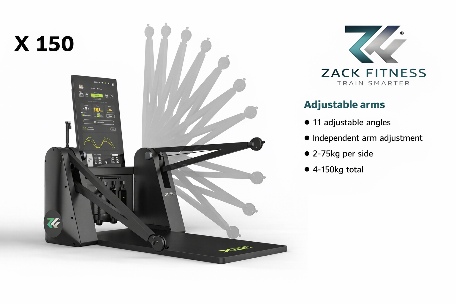 Adjustable arm range of motion on smart home gym machine for multiple exercises