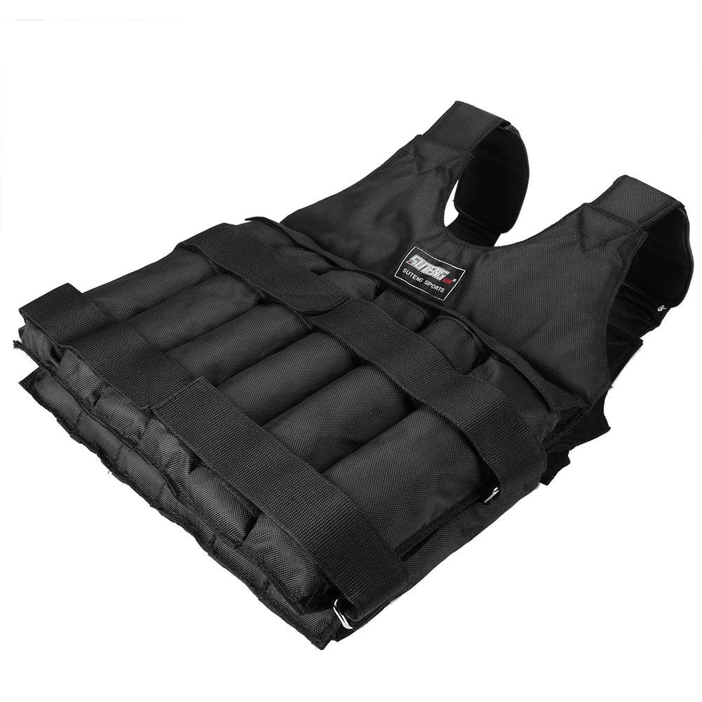 Rear structure of weighted vest showing reinforced back panel and secure strap system.