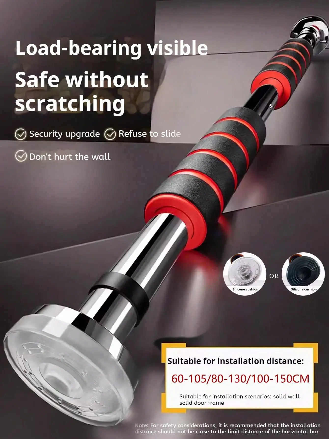 non-slip grip texture detail on telescopic doorway pull-up bar