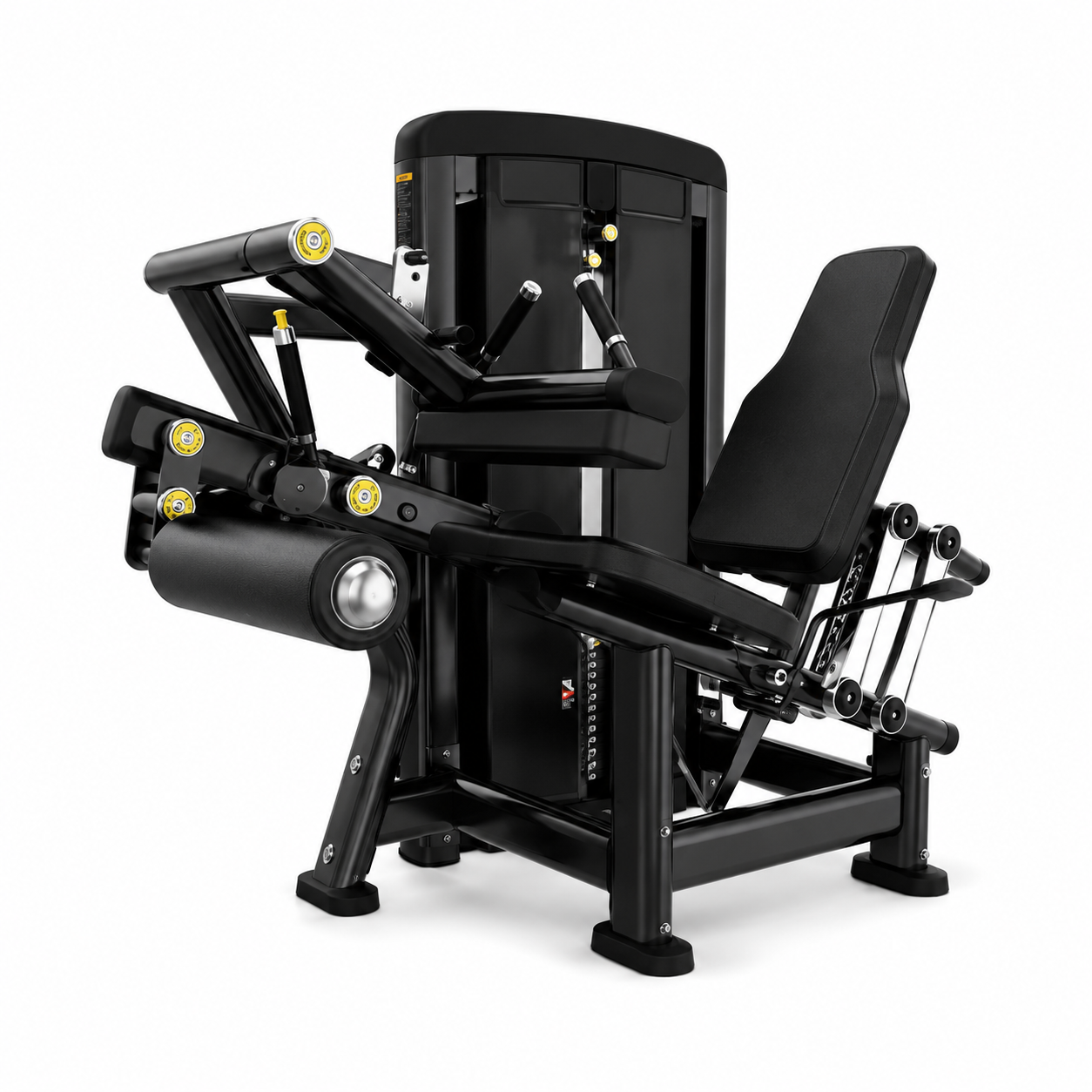 Commercial seated leg extension and leg curl machine with 70kg selectorised weight stack