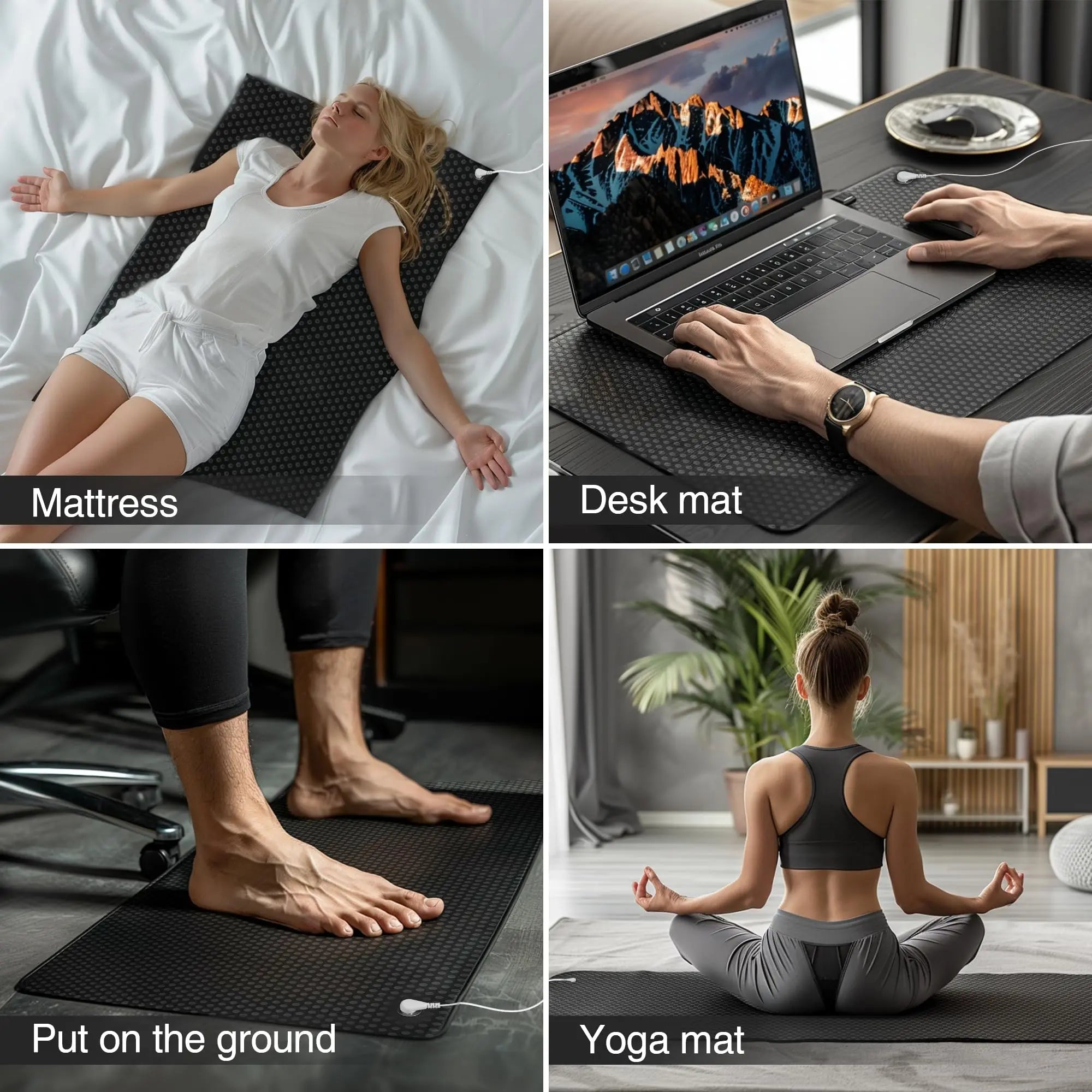 grounding sleep mat connected to earth grounding cable on bed