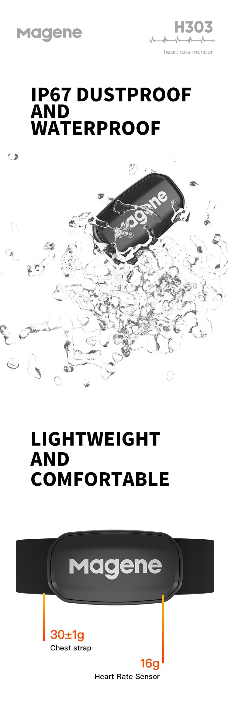 Chest strap heart rate monitor compatible with iOS Android