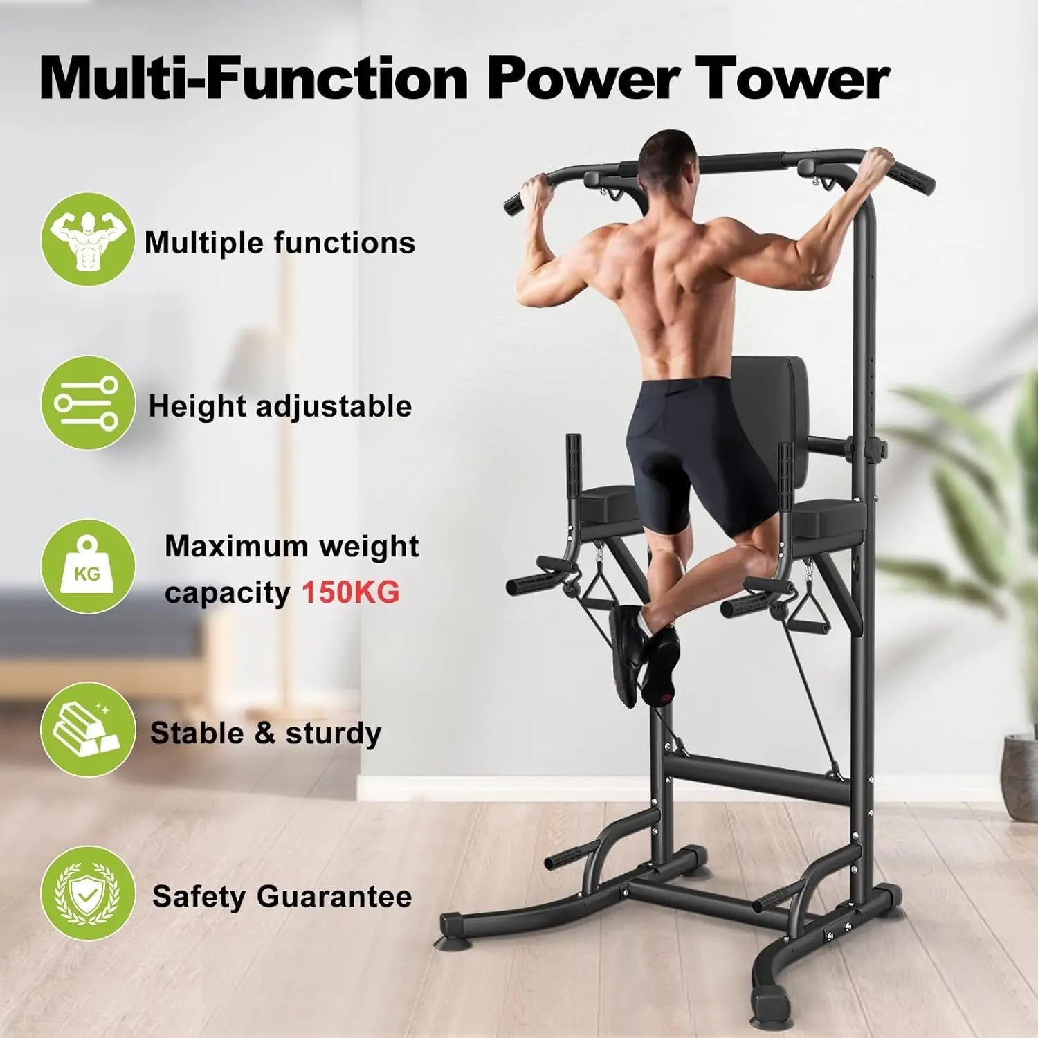Power Tower Dip Station – Adjustable Pull-Up & Push-Up Bar for Full Body Home Strength Training - Zack Fitness