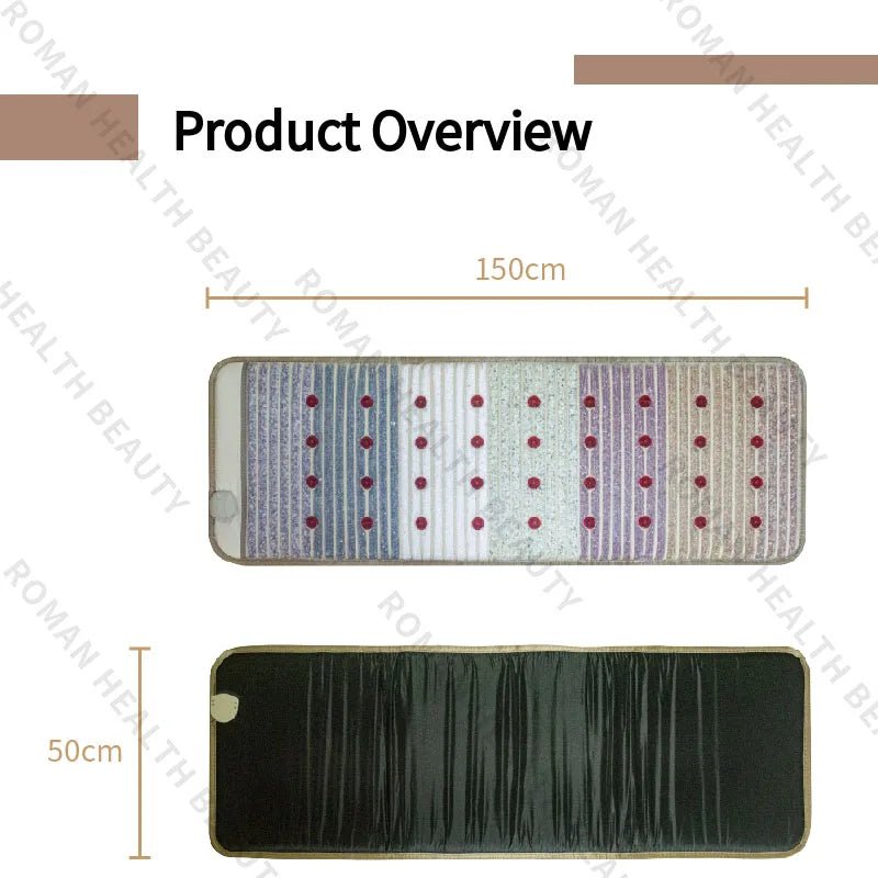 PEMF therapy mat with natural gemstones arranged for holistic wellness and relaxation routines
