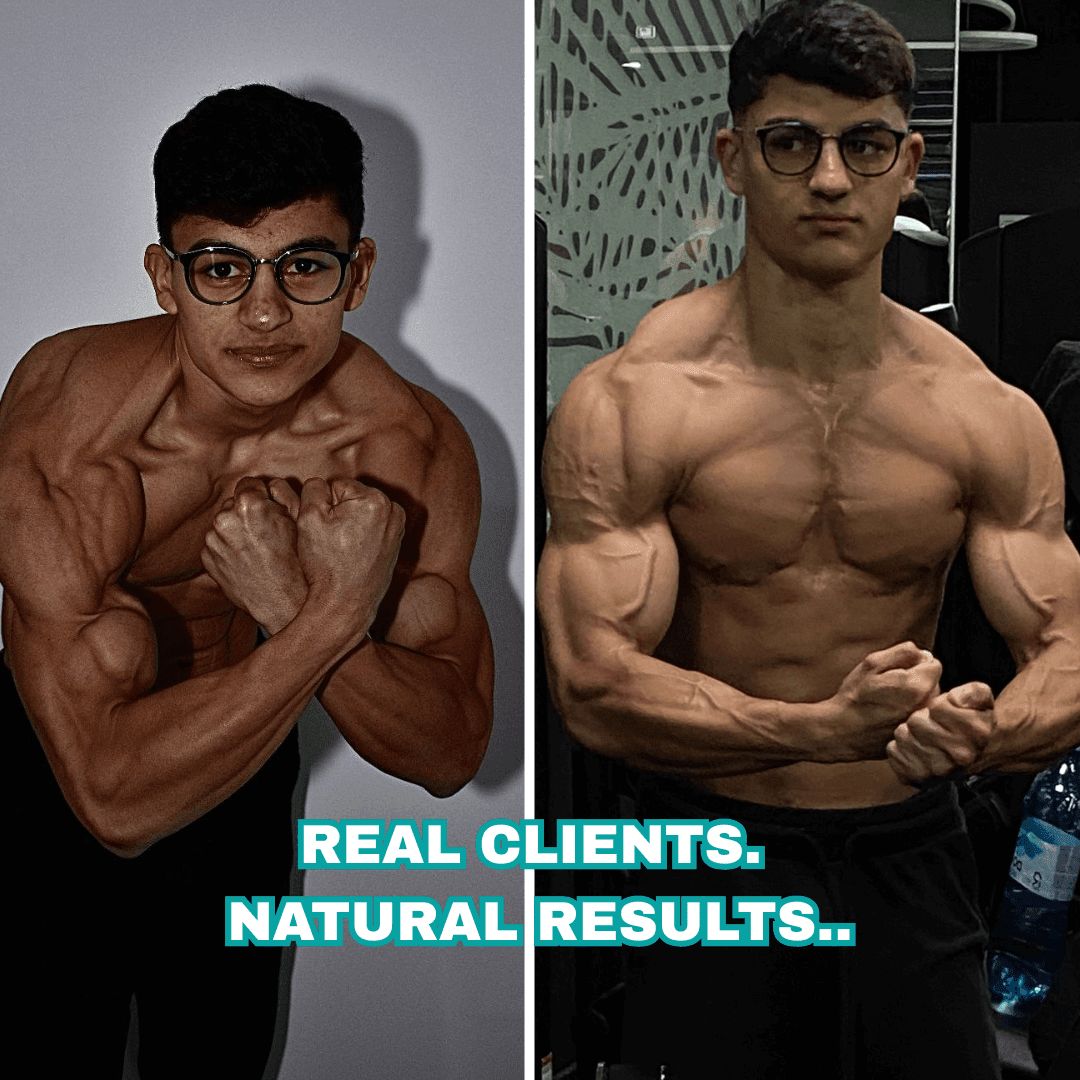 real clients showing natural muscle building results from a structured training program