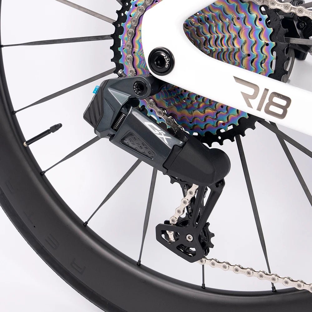 Lightweight crankset and chainring on ultralight carbon road bike with 1x drivetrain