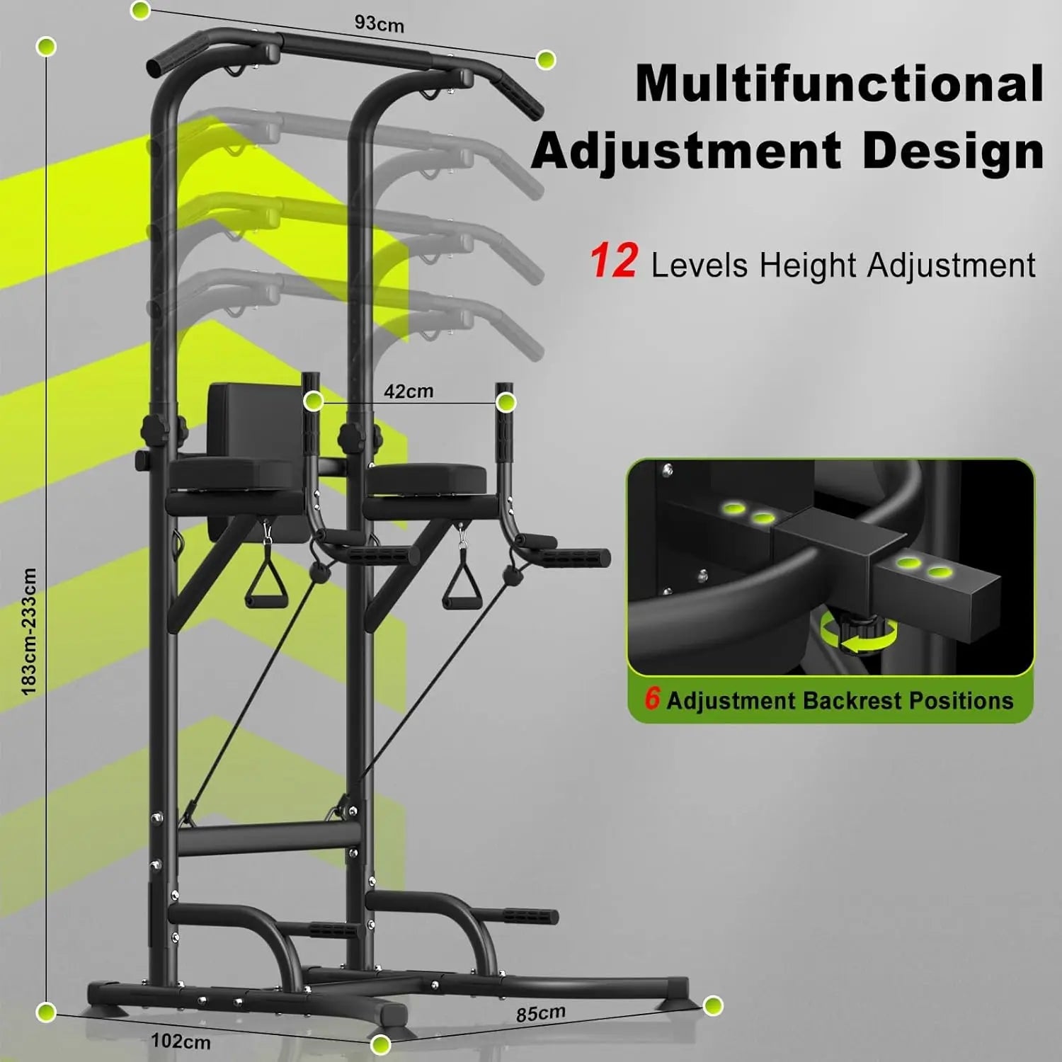 Power Tower Dip Station – Adjustable Pull-Up & Push-Up Bar for Full Body Home Strength Training - Zack Fitness
