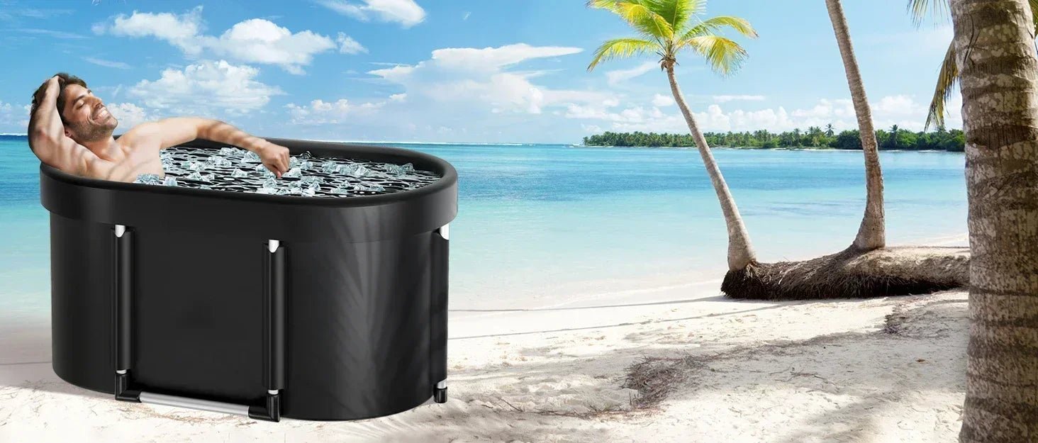 Ice bath tub set up at home for daily cold plunge routine