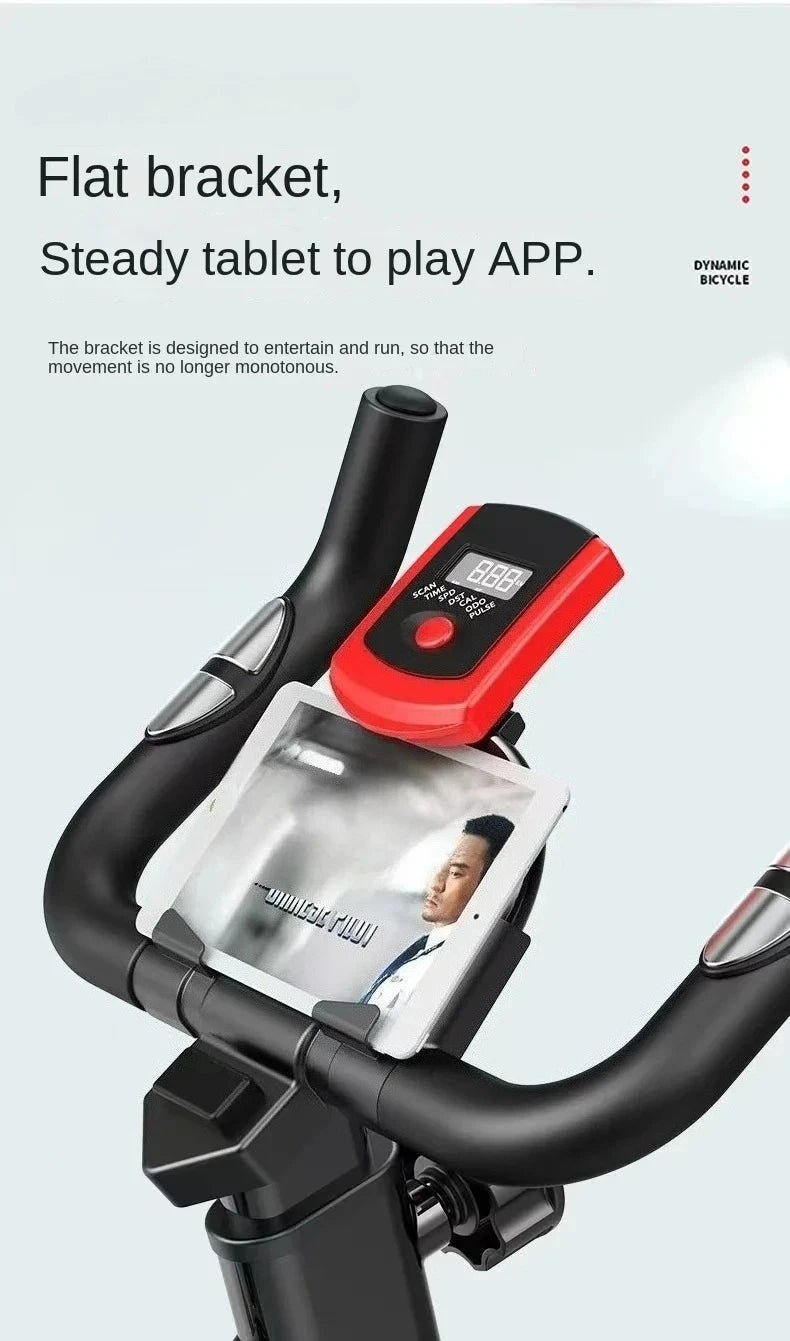 quiet spin bike tablet and phone holder for home workouts