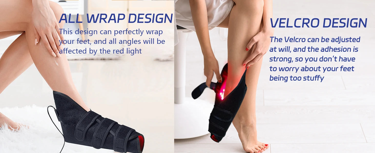 Open design of red light therapy foot wrap showing interior L