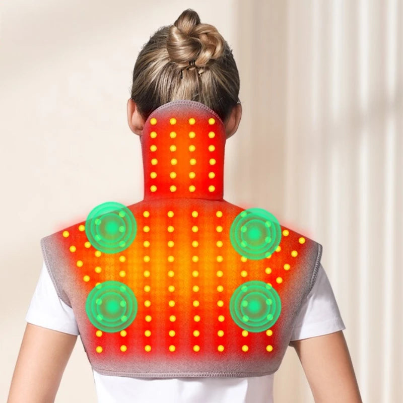 red light therapy shoulder and back heated massager worn on upper back