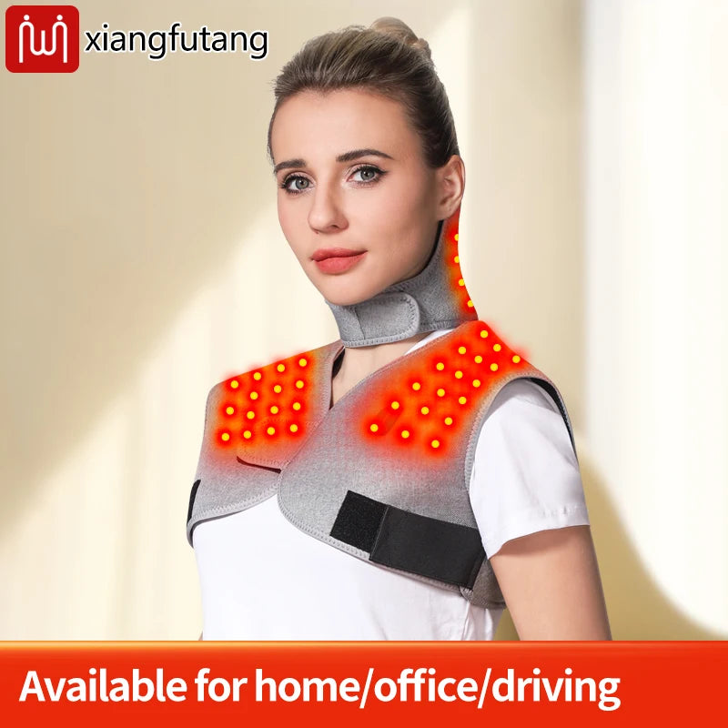 shoulder back massager device delivering heat vibration and red light therapy