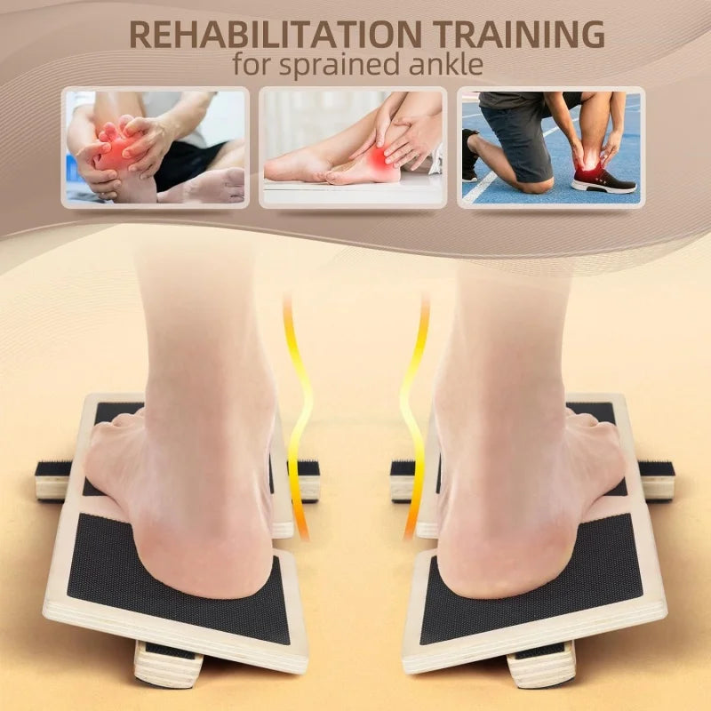curved wooden ankle trainer for balance and rehabilitation exercises
