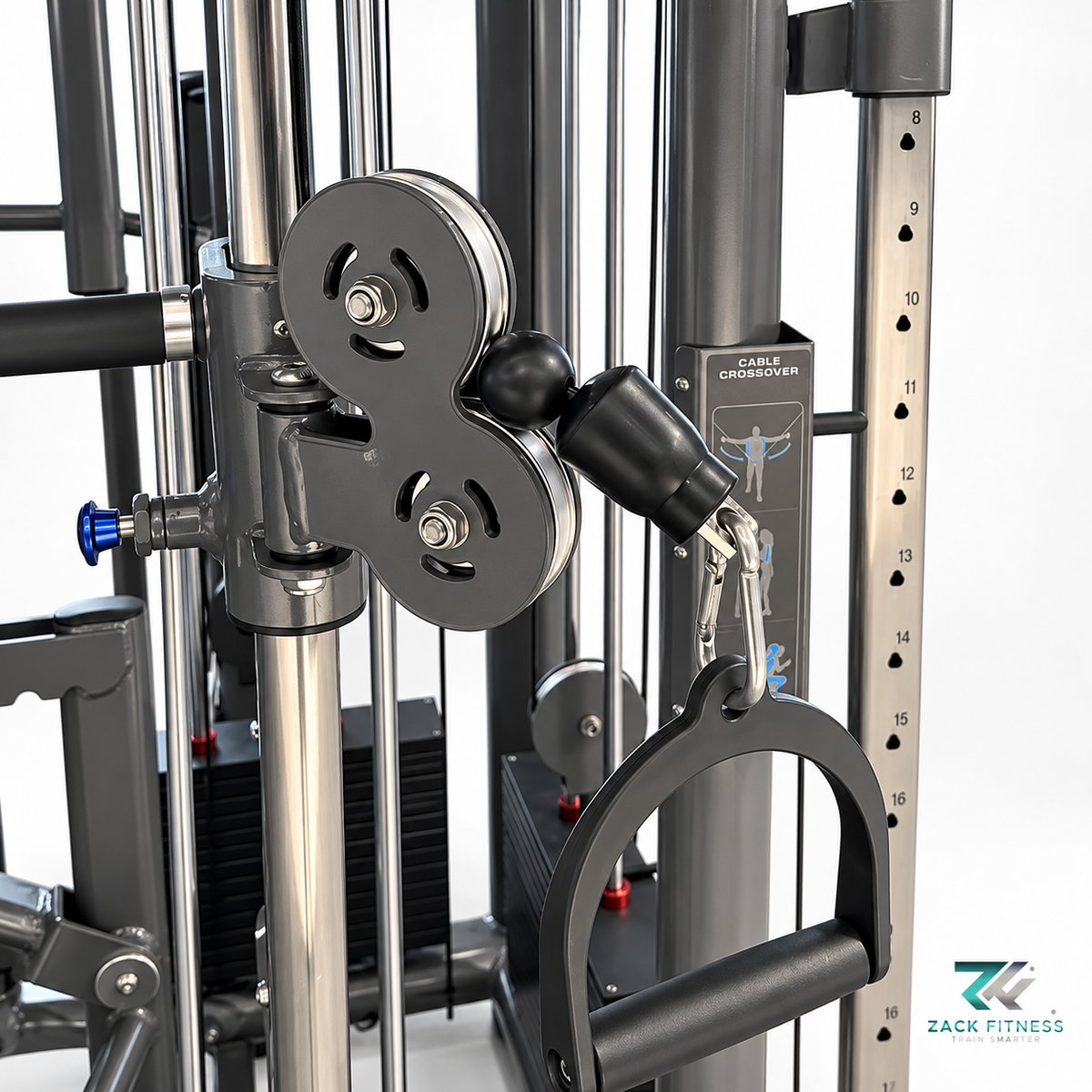 Commercial gym machine pulley and steel cable detail