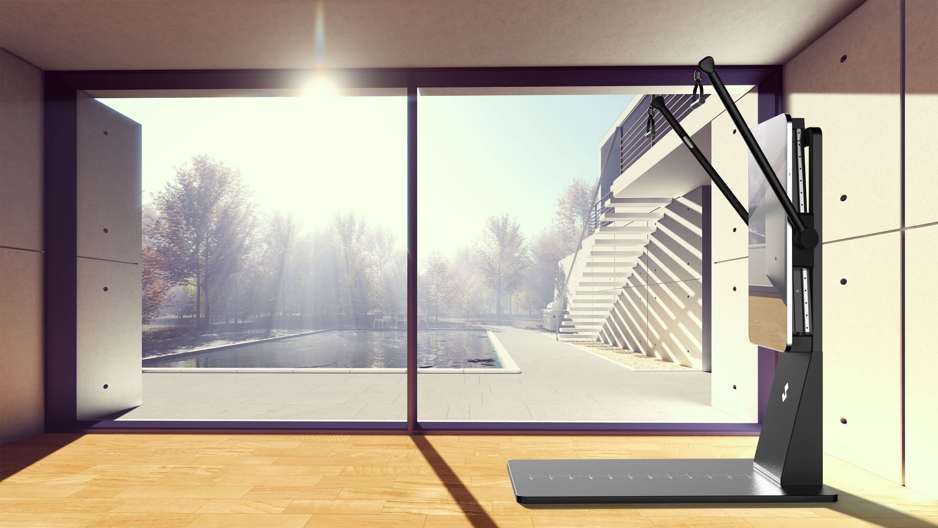 Smart fitness mirror featuring 24-inch 1080P HD touch screen display.