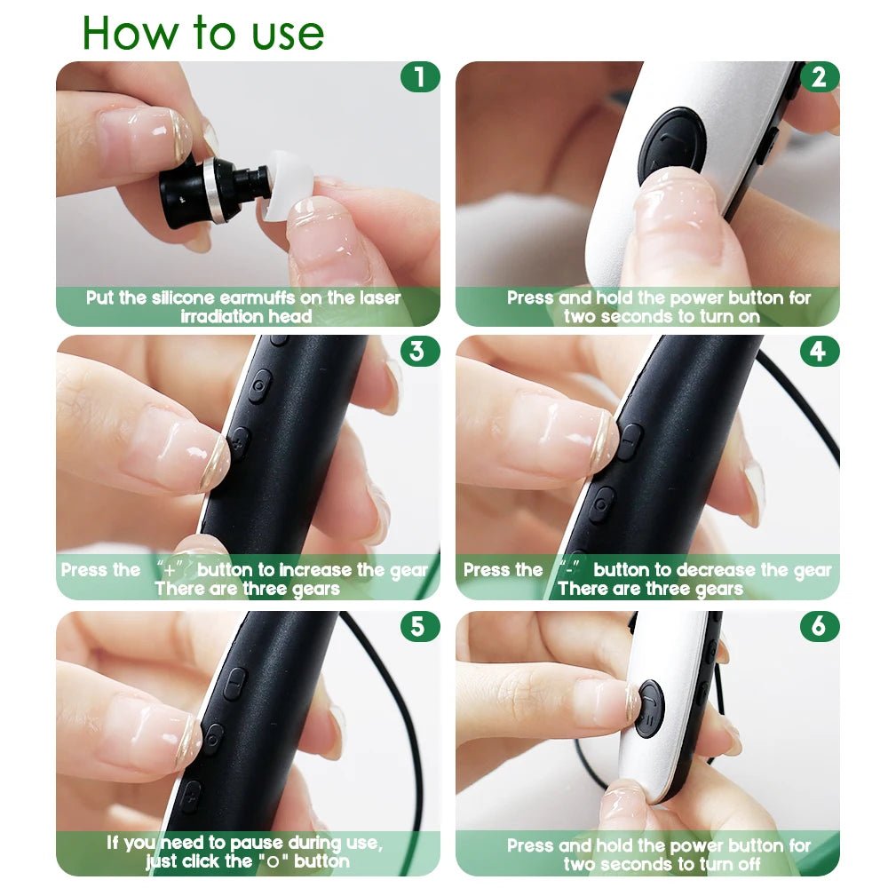 Low-level laser device supporting structured ear wellness routines