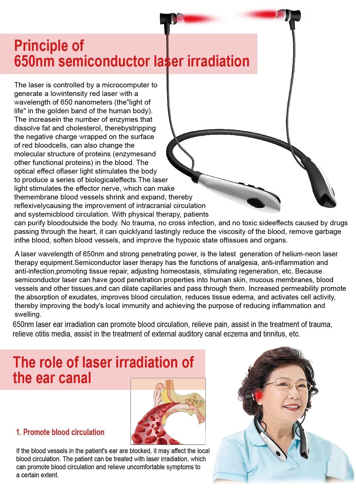 Red light wellness device for ear support using 650nm wavelength
