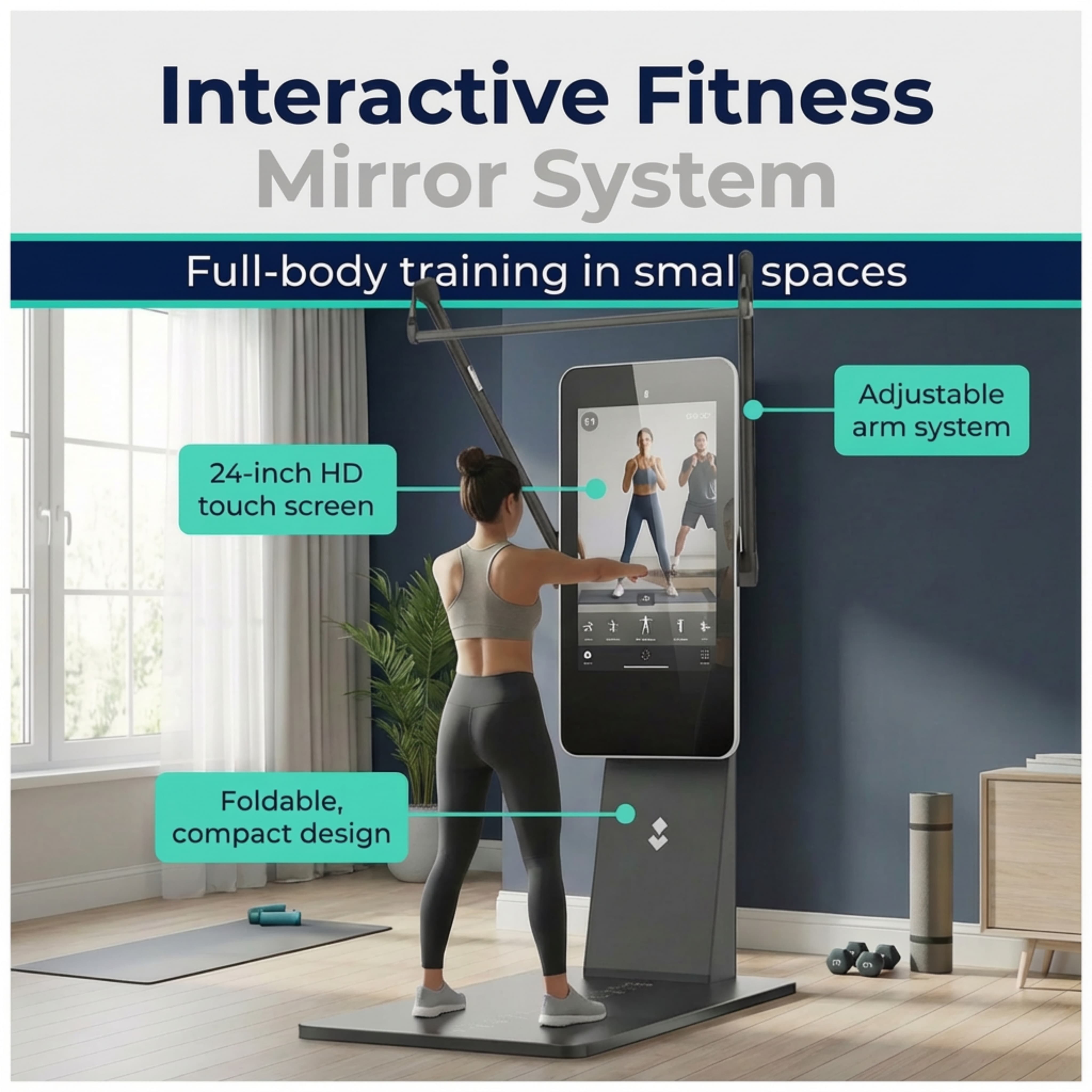 Compact smart home gym machine with adjustable resistance system designed for full body strength training in small spaces