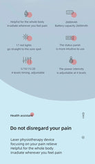 Laser therapy device demonstrating adjustable intensity levels and session timer