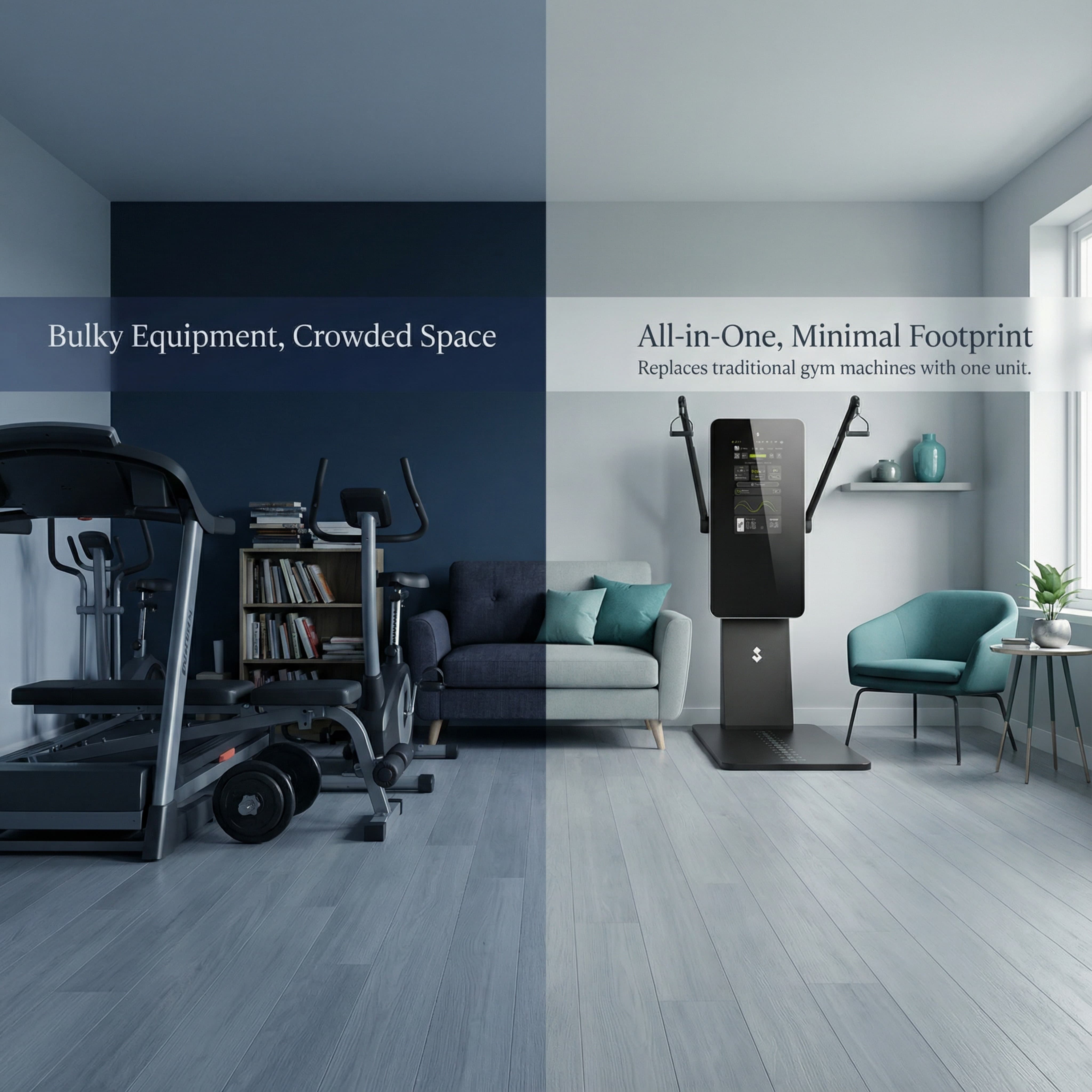 Compact smart home gym machine with adjustable resistance system designed for full body strength training in small spaces