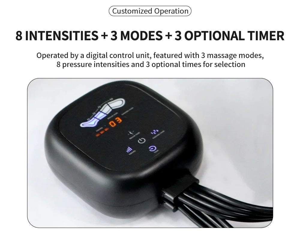 Complete set of wireless air compression recovery boots for leg circulation support
