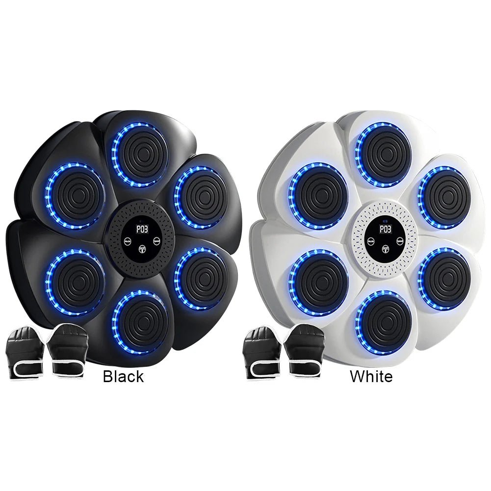 Electronic wall-mounted boxing target with multiple circular strike zones.