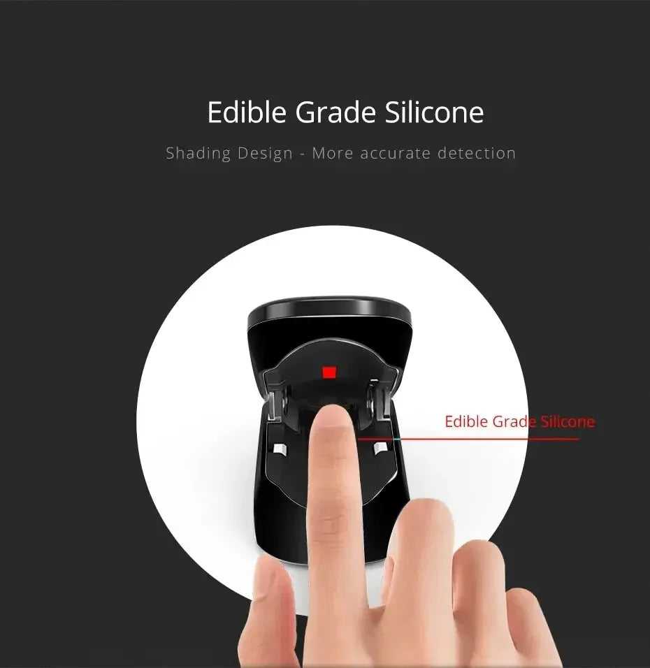 Side profile of compact fingertip pulse oximeter with ergonomic design