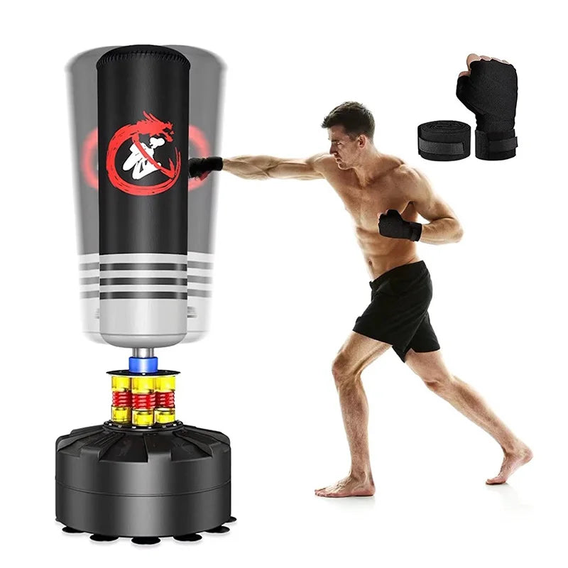 Free standing punching bag used for boxing and MMA training at home