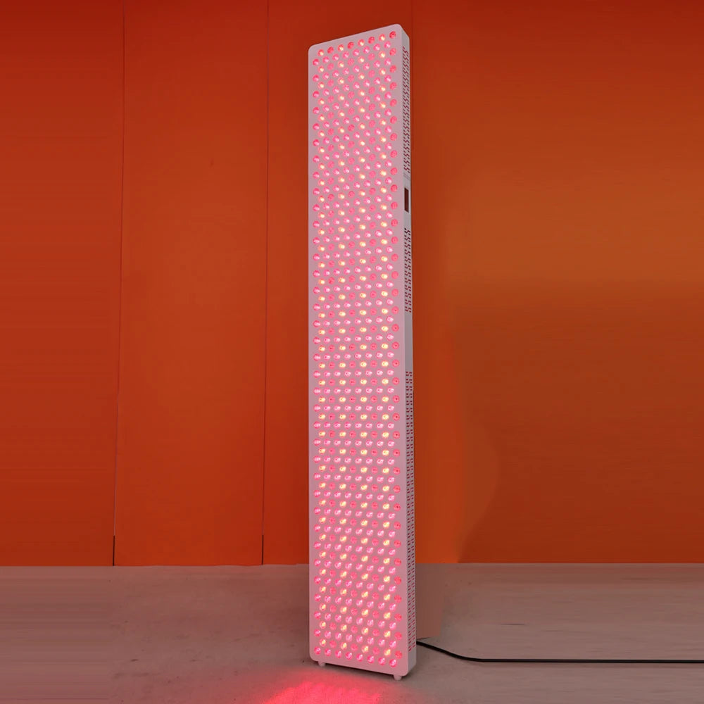 Full spectrum red light therapy panel used indoors for full body wellness routine