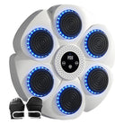 Wall-installed boxing strike shield system with illuminated impact pads.
