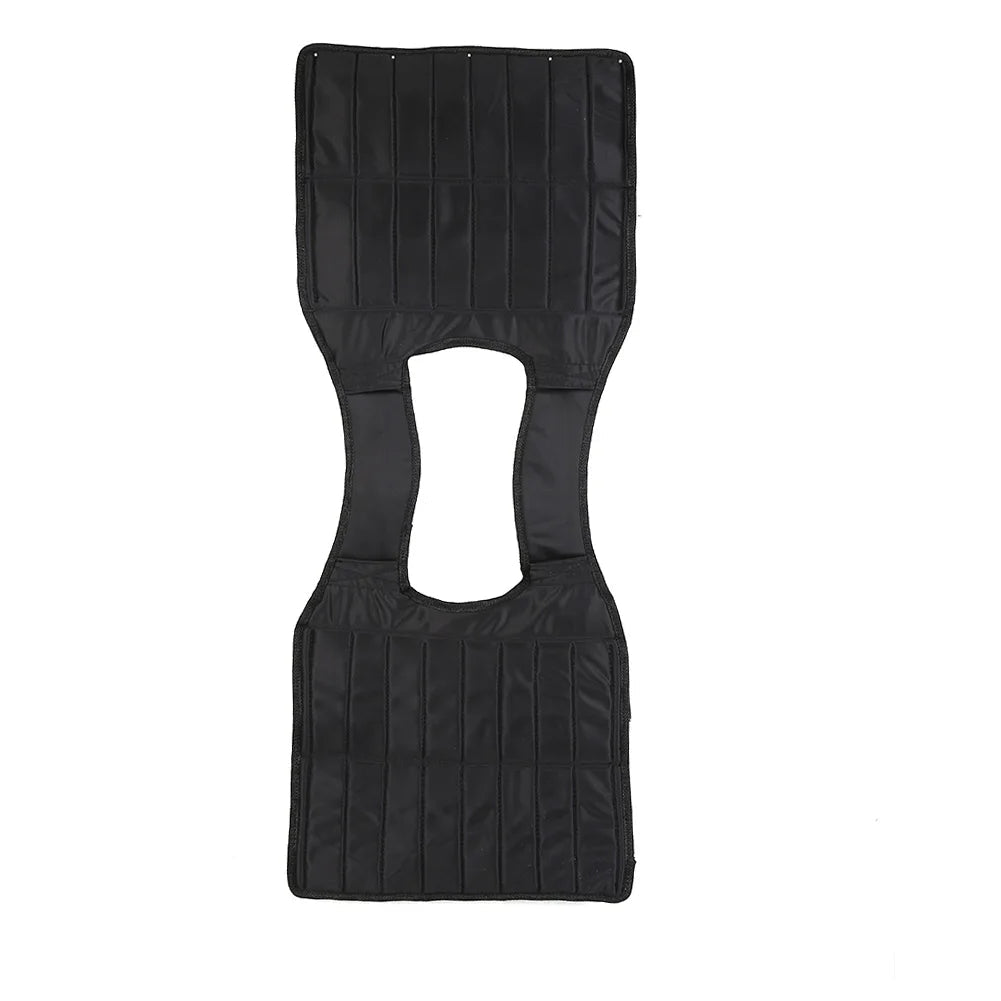 Adjustable weighted vest positioned as home gym resistance training equipment.