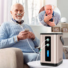 Adult user operating hydrogen inhalation machine during a calm home wellness session