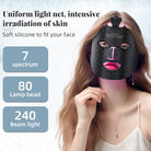 Person wearing 7-color LED facial mask during light therapy skincare routine

