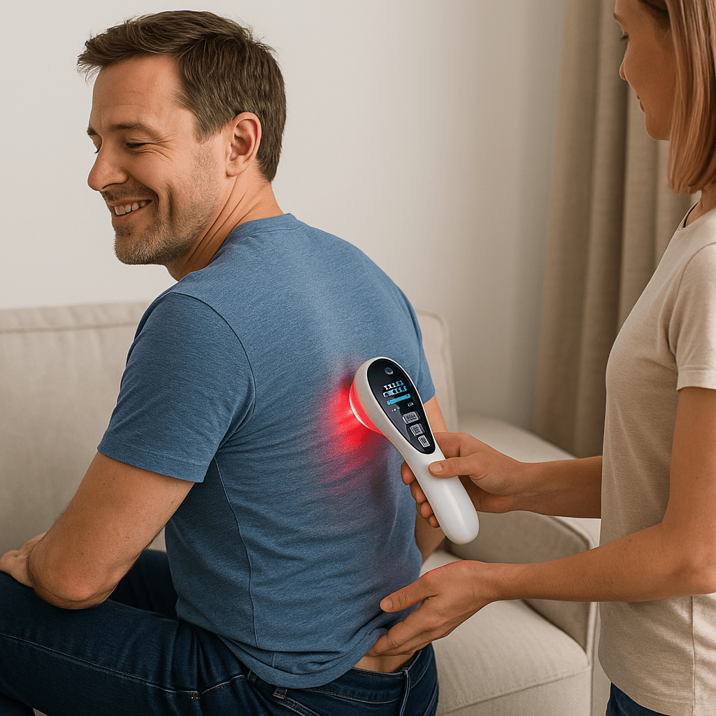 Low level laser therapy device delivering red and near infrared light for localized recovery routines
