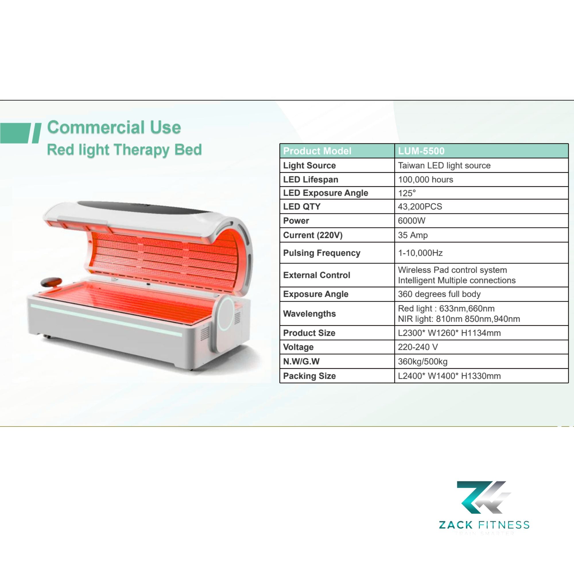 Red light therapy bed technical specifications 3600W 43200 LEDs Taiwan LED source full body infrared therapy system
