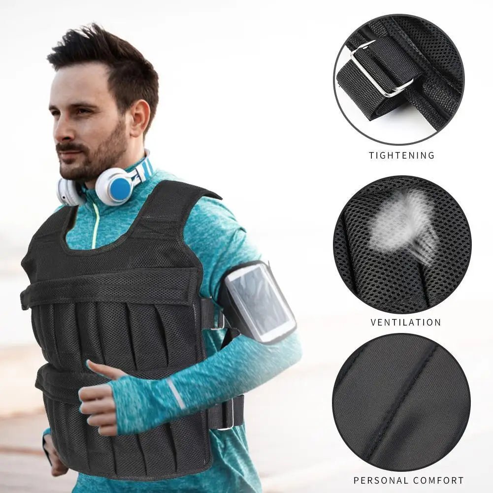 Close-up of modular compartments designed to insert removable weights inside vest.